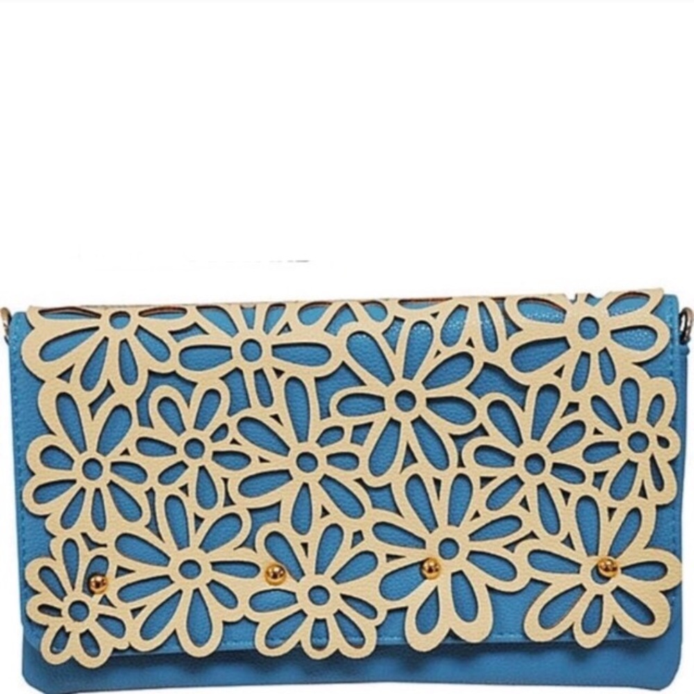 Flower stencil clutch purse with chain